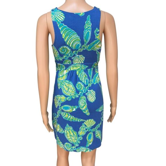 Lilly Pulitzer Patty Dress Seashell Silk Knit Sleeveless V-neck Blue Beach Sz XS - Picture 3 of 8